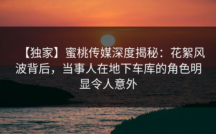 【独家】蜜桃传媒深度揭秘：花絮风波背后，当事人在地下车库的角色明显令人意外